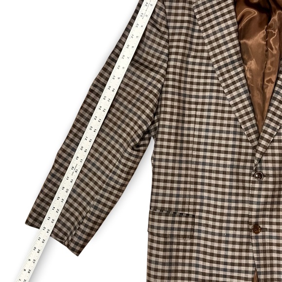 Vintage Georgetown Custom Dormeuil Blazer Mens Wool‎ 42R Taupe Brown navy check - Picture 14 of 16